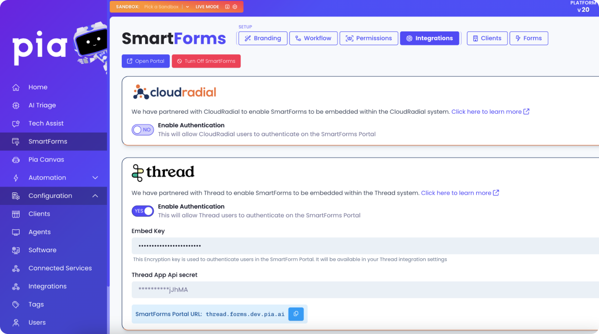 Pia smart forms integrate with Thread