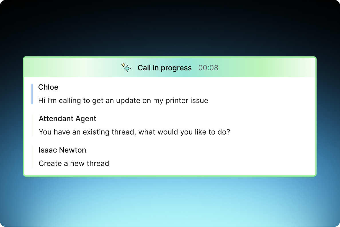 Thread voice calls live screen